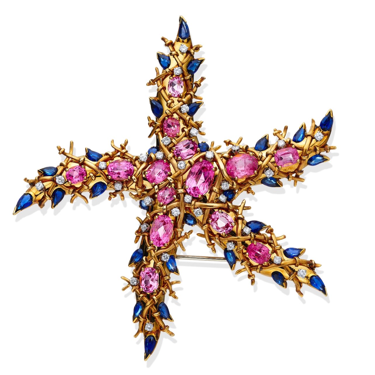 Tiffany & Co. Star fish clip in gold and pink gemstones