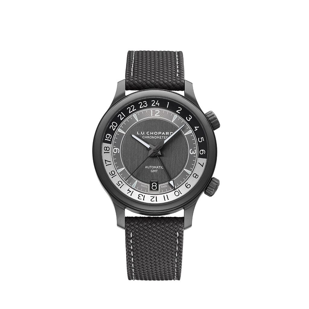 Black men’s watch with black band and face