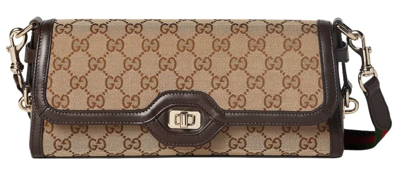 Gucci Luce small shoulder bag with GG canvas logos in beige and ebony