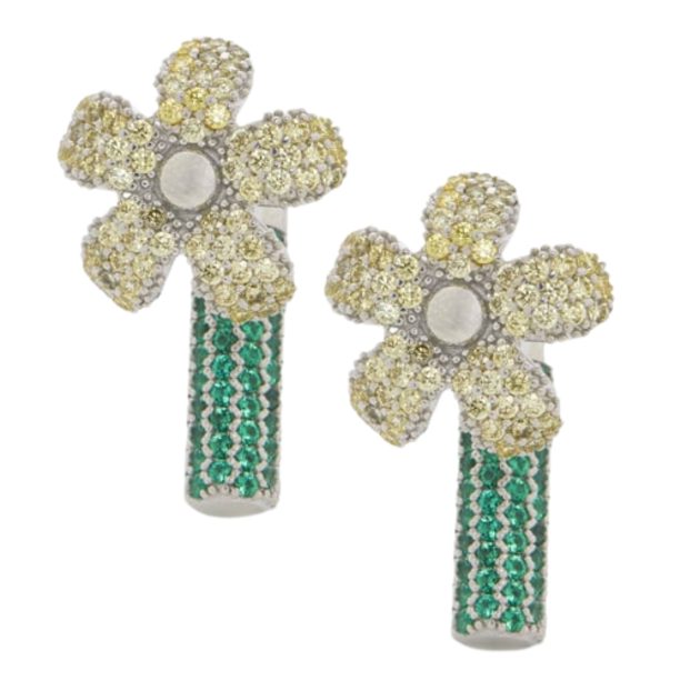 Loewe sterling silver flower earrings with crystals