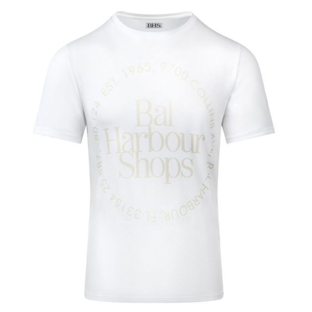 Bal Harbour Shops white short-sleeve T-shirt with 1965 logo