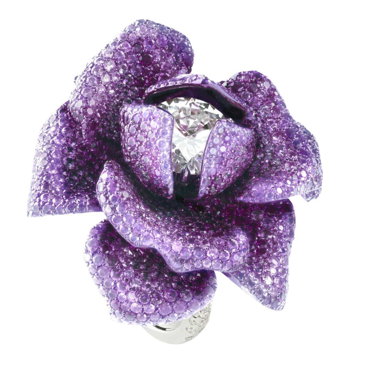 Haute Joaillerie Collection in Fairmined-certified 18k white gold and titanium with diamonds, sapphires, and amethysts.