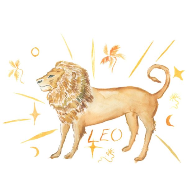 Illustration of Leo astrology symbol featuring a lion in yellow