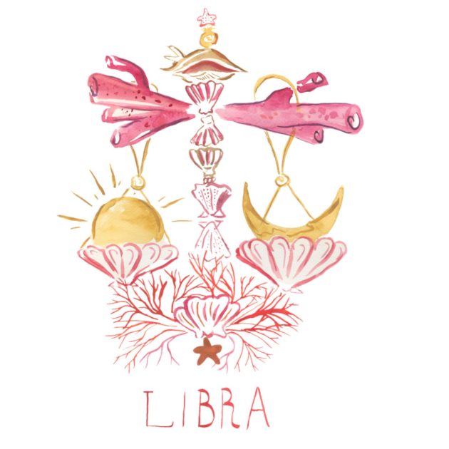 Illustration of libra astrology symbol featuring a scale in pink