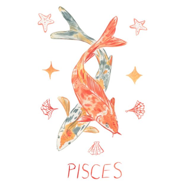 Illustration of Pisces astrology symbol featuring orange koi fish