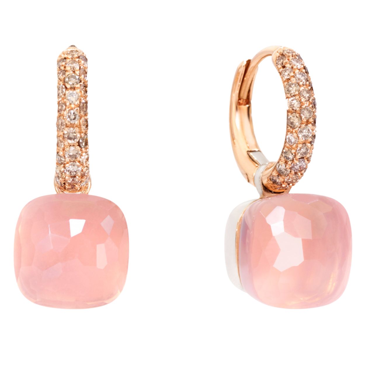 Nudo Classic Earrings featuring rose quartz and brown diamonds set in 18K rose gold.