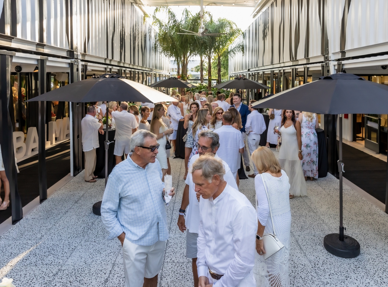 Guests attending the Bal Harbour Shops Access Pop-up opening white party
