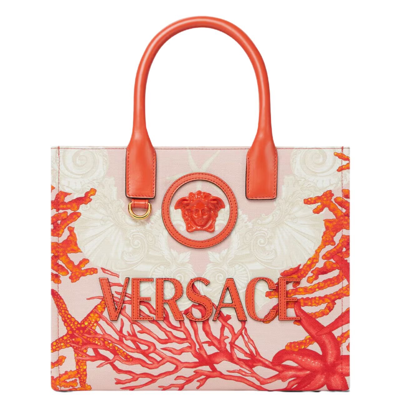 Versace canvas tote bag with sea print in orange