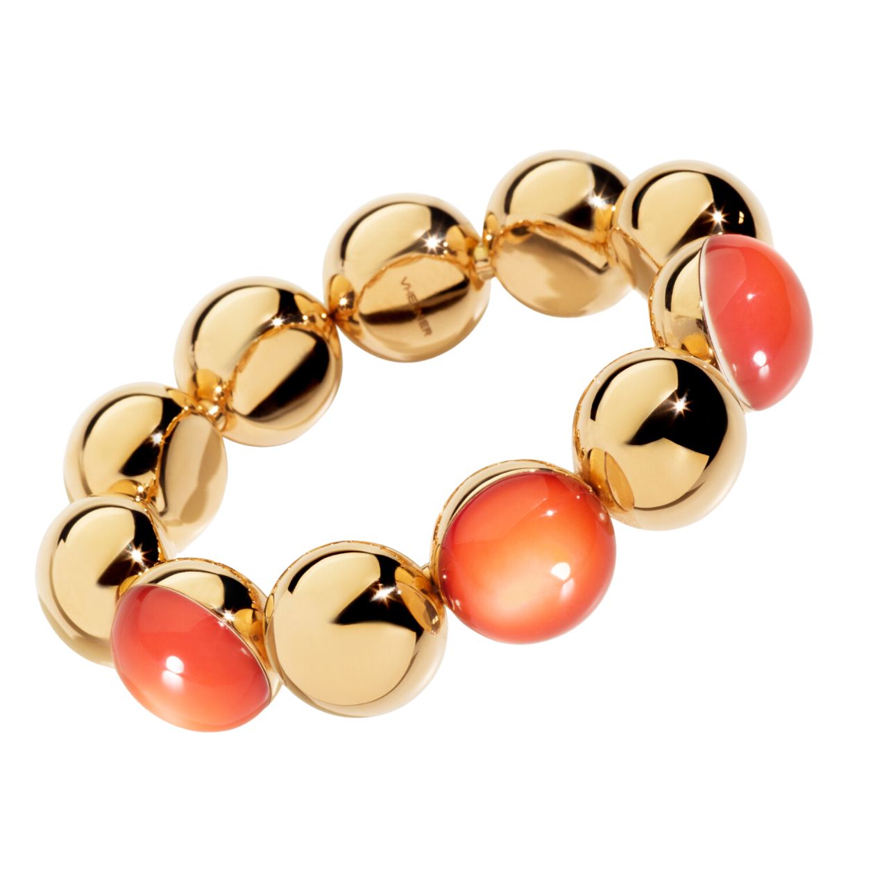 Moon bracelet in 18k rose gold set with carnelian and rock crystal.