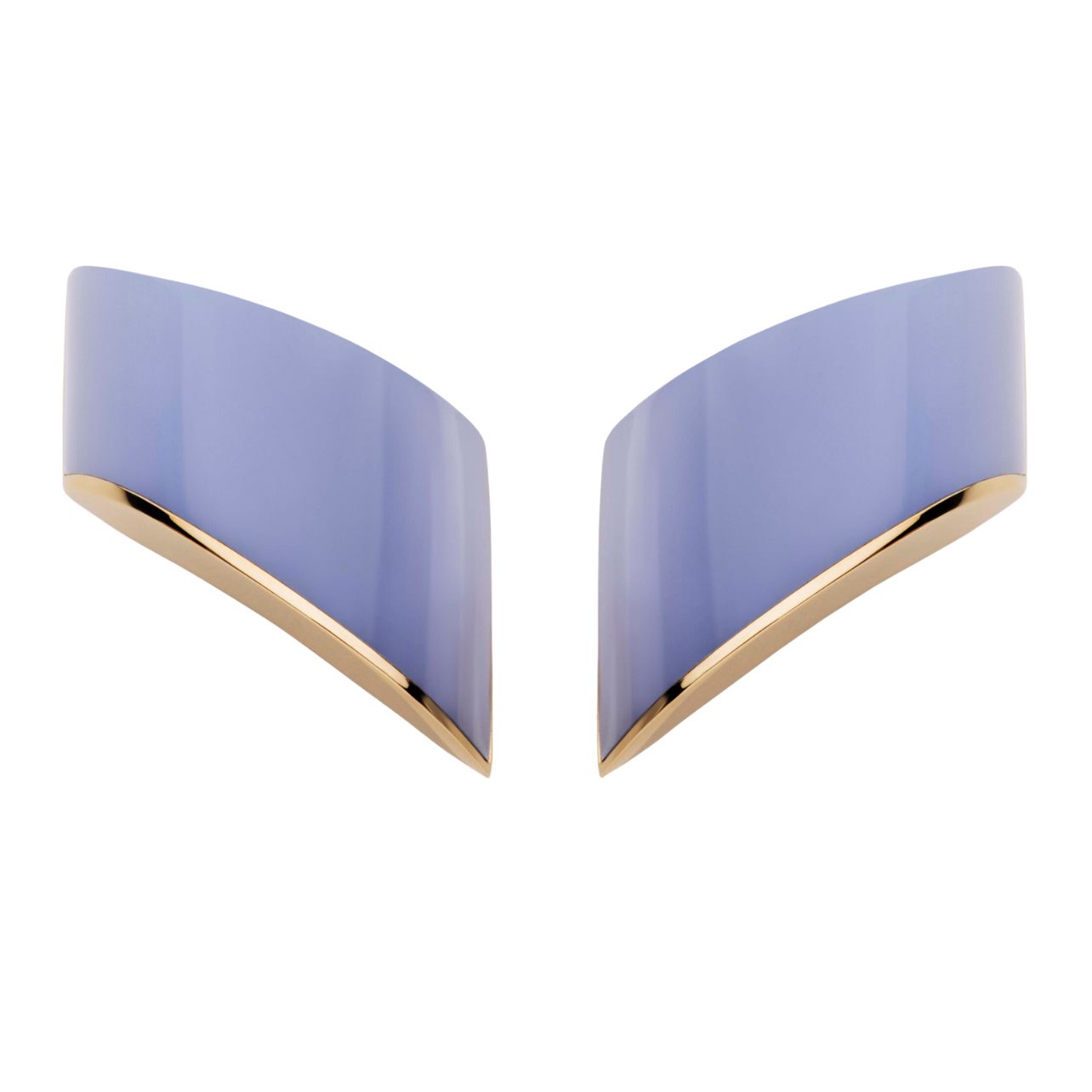 18k pink gold Vague earrings with blue chalcedony.