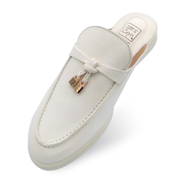 100% Capri white leather slip on loafer with tassel