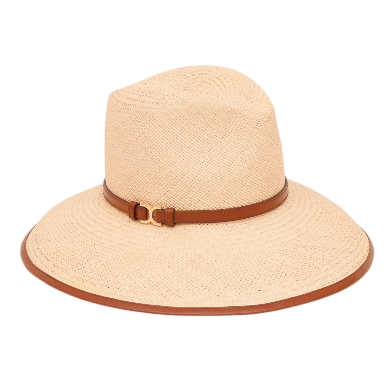 Chloe straw fedora hat with brown leather trimming