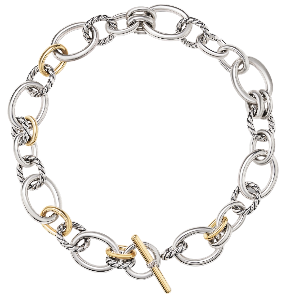 David Yurman chain necklace in silver and yellow gold with diamond clasp