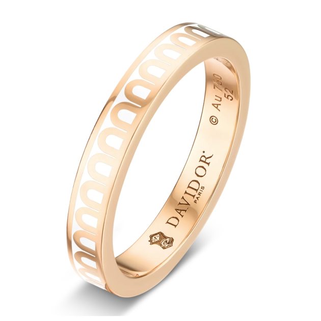 Davidor 18K rose gold and white lacquered ceramic ring