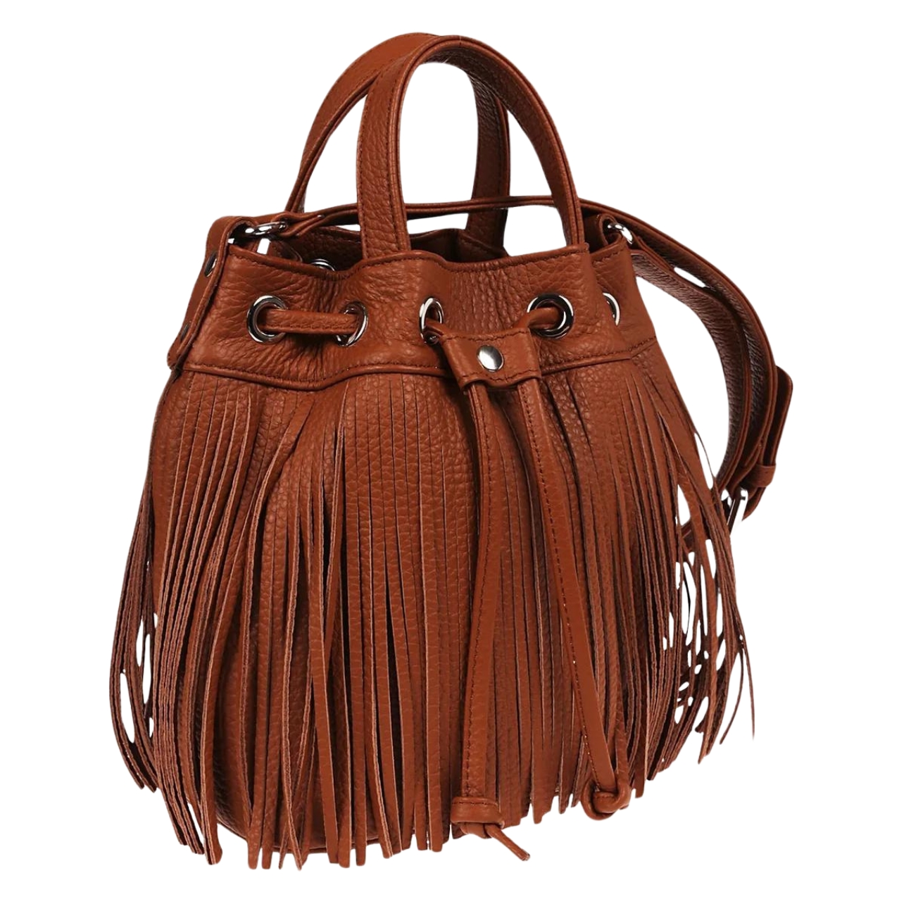 Eleventy brown leather bucket bag with fringes