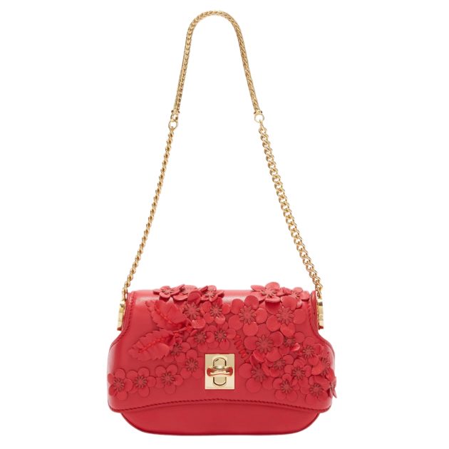 Ermanno Scervino red leather bag with floral appliques