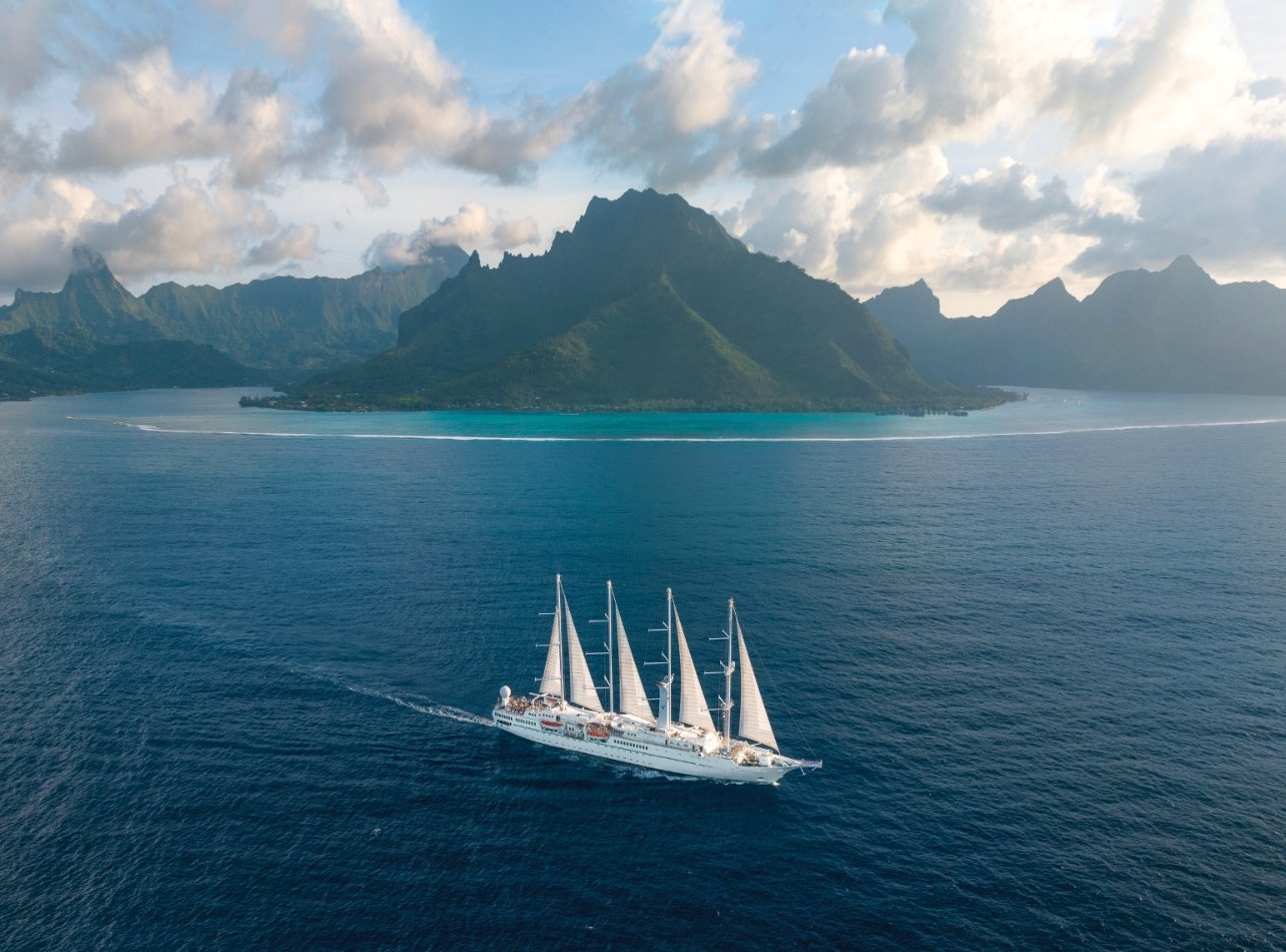 Windstar Cruises’ Wind Spirit cruising in Tahiti
