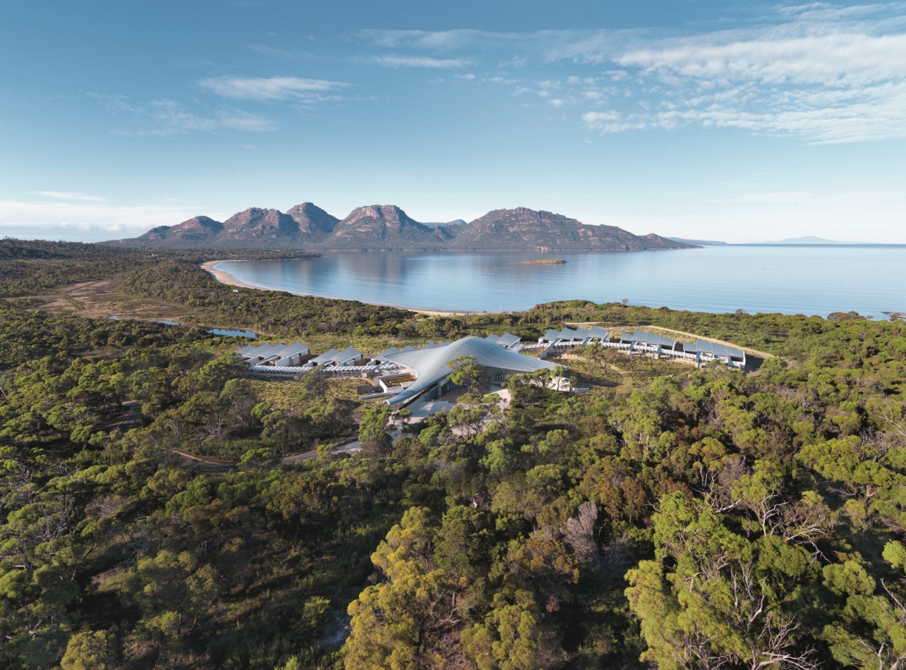 Aerial shot of Freycinet National Park