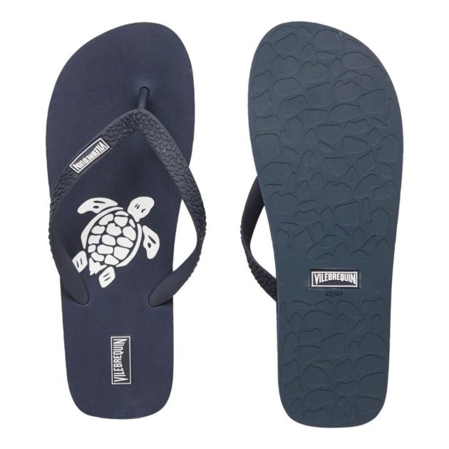 Vilebrequin men’s navy flip flops with white turtle imprint