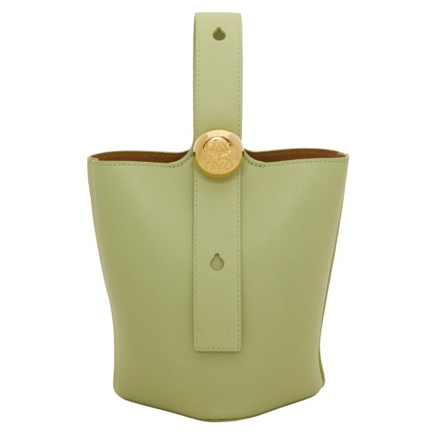 Loewe calfskin bucket bag in light pear colorway