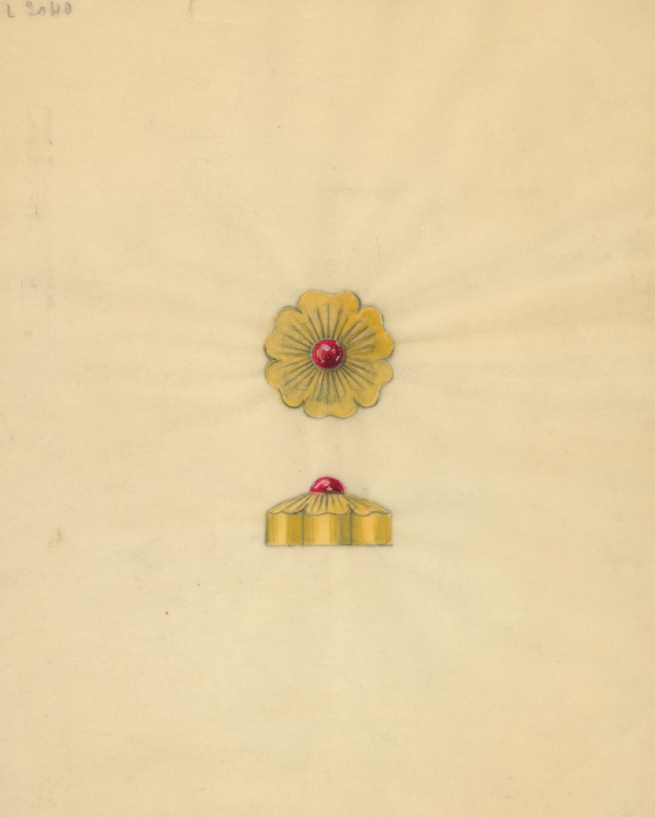 Van Cleef & Arpels drawing of flower-shaped pill box