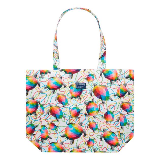 Vilebrequin linen multicolor tote bag with turtle print