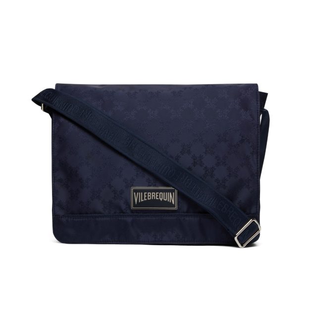 Vilebrequin navy messenger bag with a turtle monogram motif