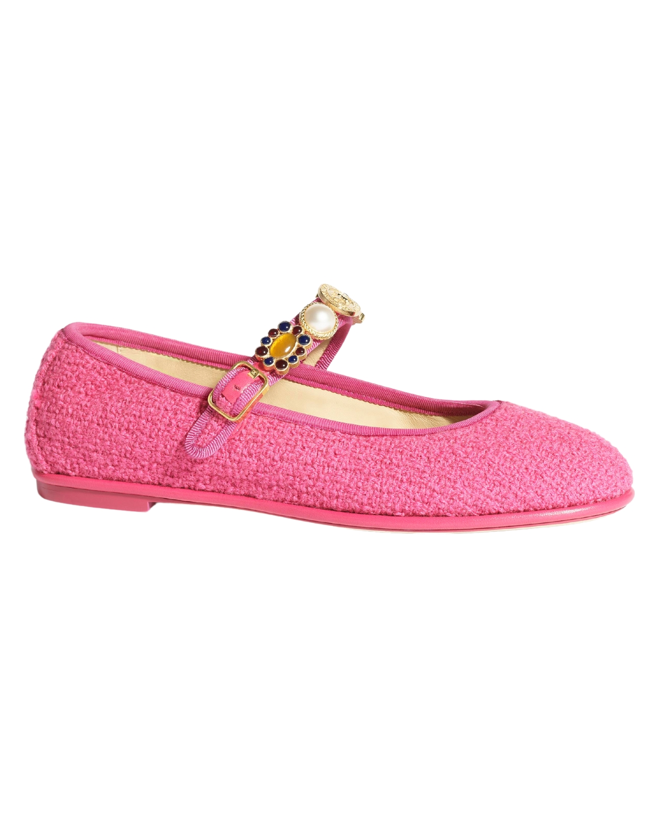 Chanel pink tweed mary janes with charm detailing