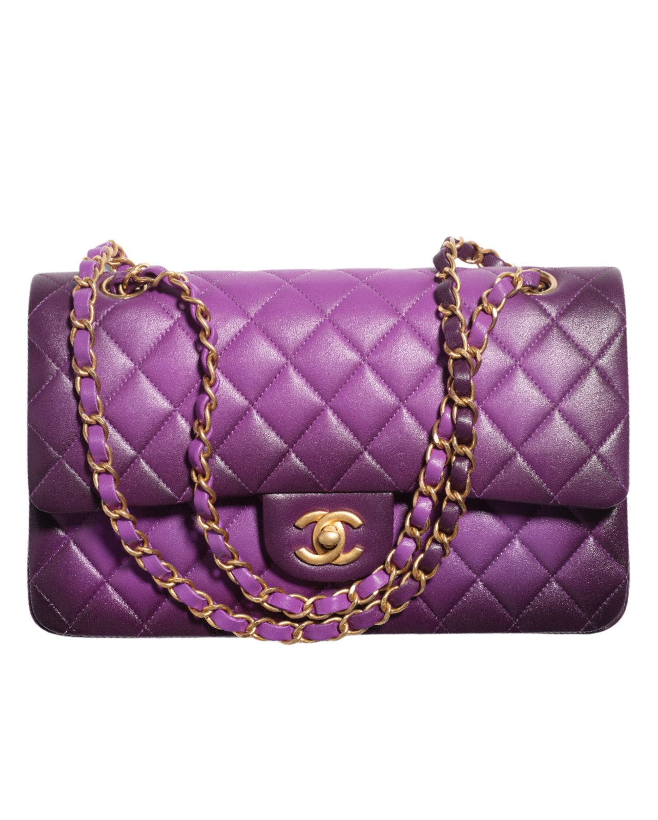 Chanel purple gradient leather handbag with metal chain handles