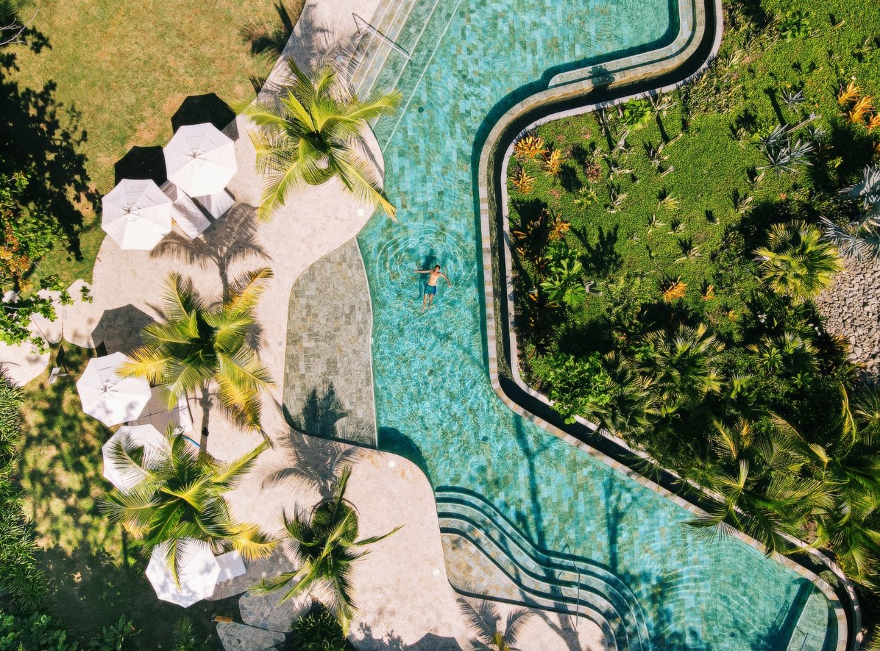 Aerial view of pool at Santa Teresa’s Hotel Nantipa