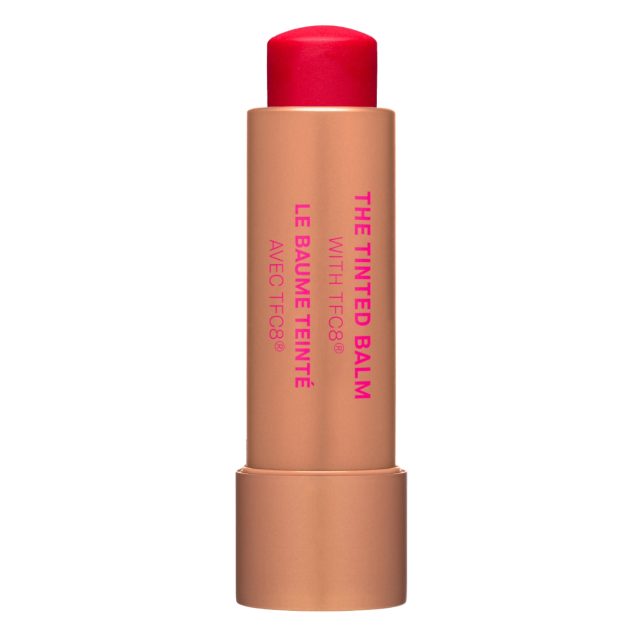 Augustinus Bader x Sofia Coppola tinted balm in red with rose gold packing and pink font