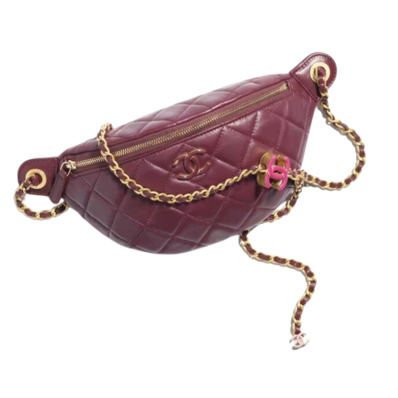 Chanel waist bag with gold chain detailing in fuschia