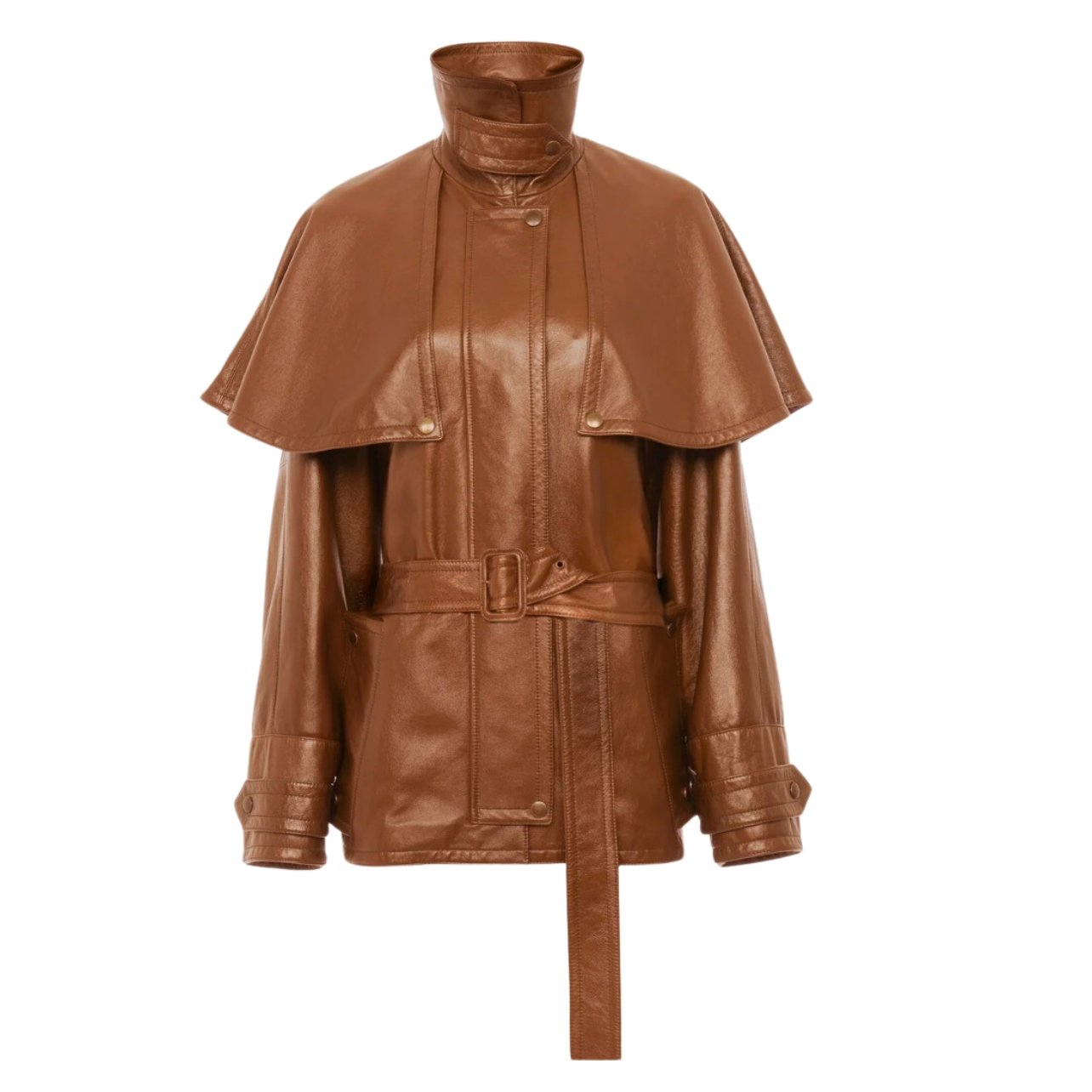 Chloe glossy brown leather short cape trench coat