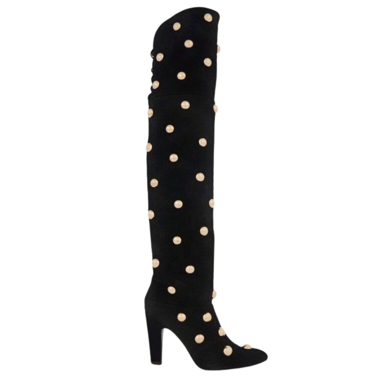 Chloe black thigh high boots with gold studs