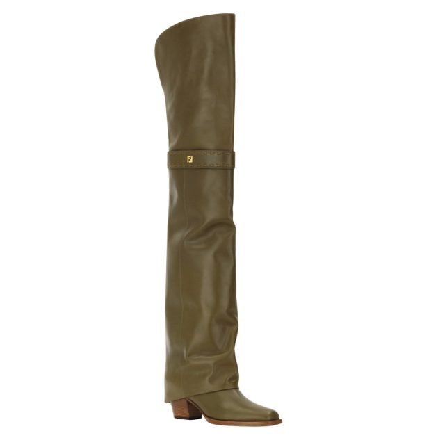 Fendi green leather thigh high boots