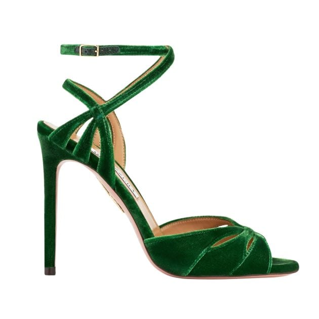 Aquazzura green satin heels