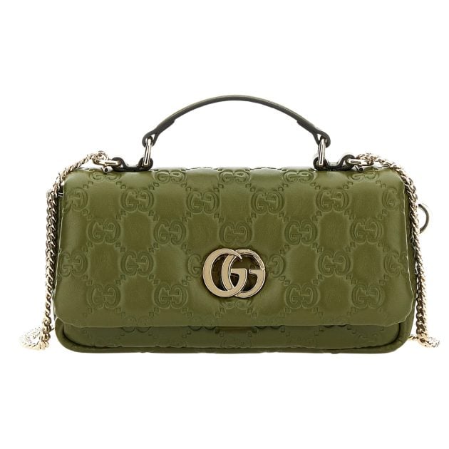 Gucci green handbag with gold GG hardware