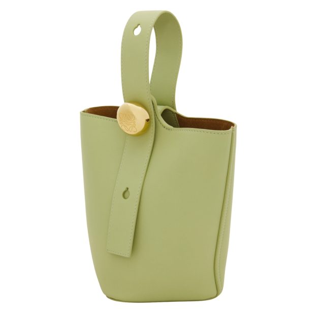 Loewe mint green top handle bucket bag with gold button