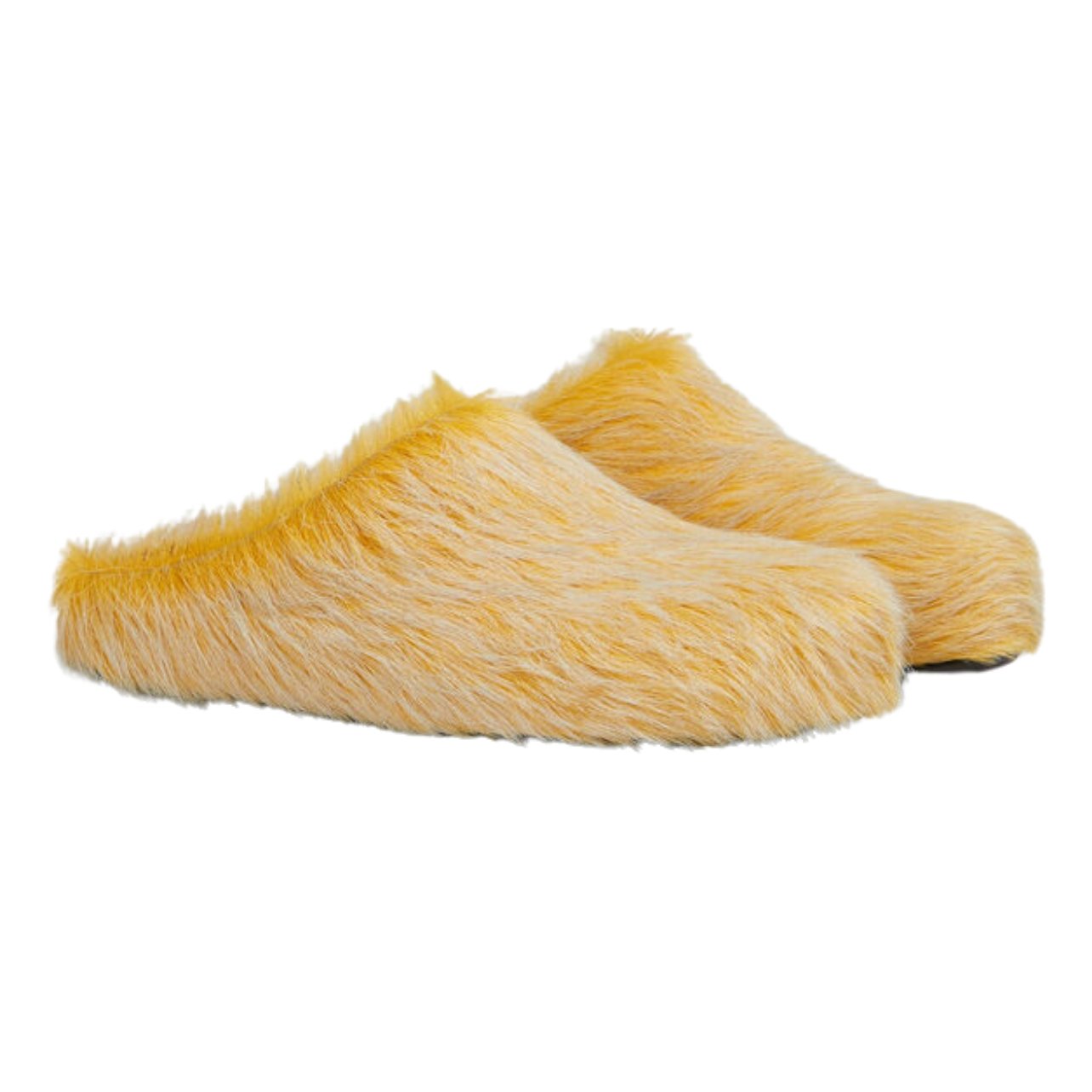 Marni yellow long hair calfskin cloed toe slides