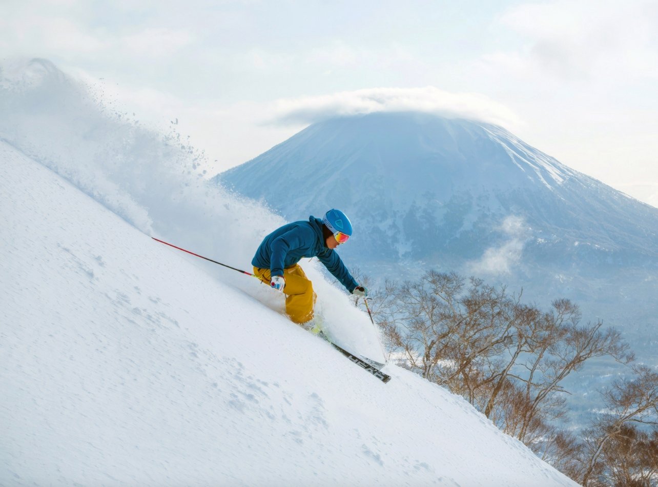 Skier on the top of a slope in Niseko, Hokkaido