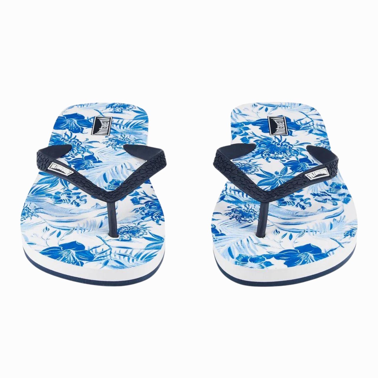 Vilebrequin flip flops in blue and white Tahiti flower print