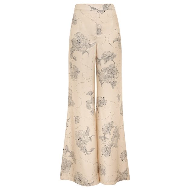 Zimmermann floral flare pant in beige with silver detailing