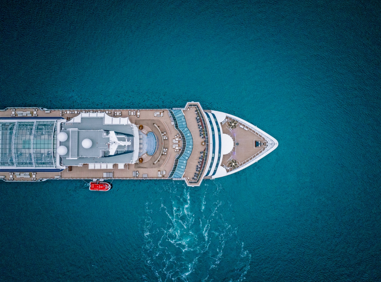 Aerial view of Explora cruise on the ocean