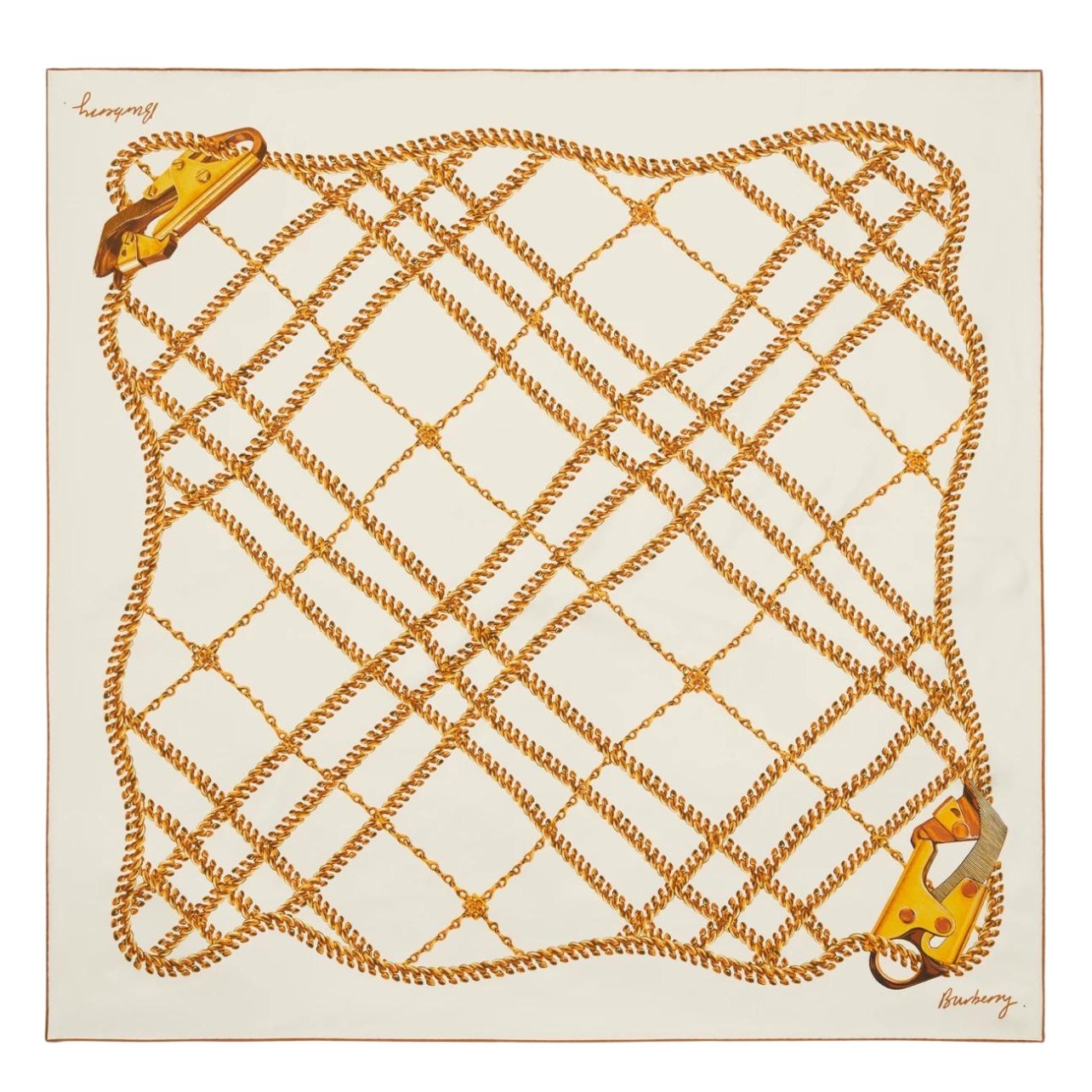 Burberry cream scarf with gold chain detailing