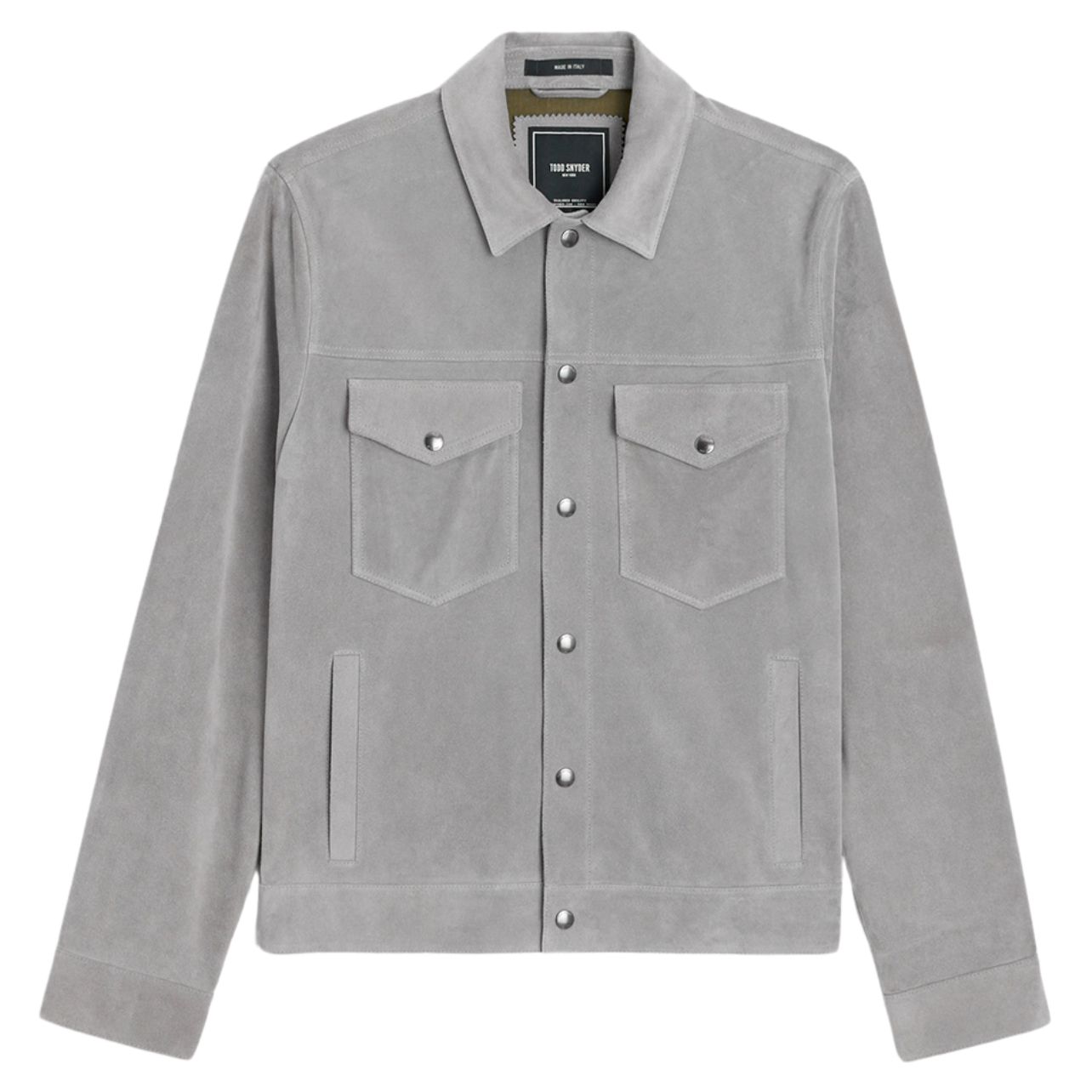 Todd Snyder Suede grey jacket in silver buttons