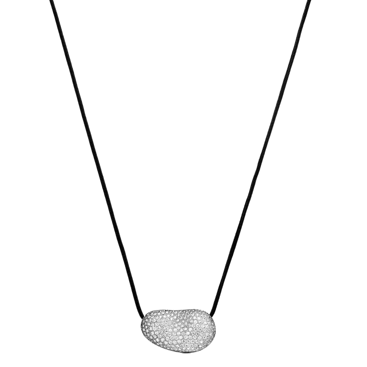 Tiffany & Co. Elsa Peretti diamond bean on a black strap necklace