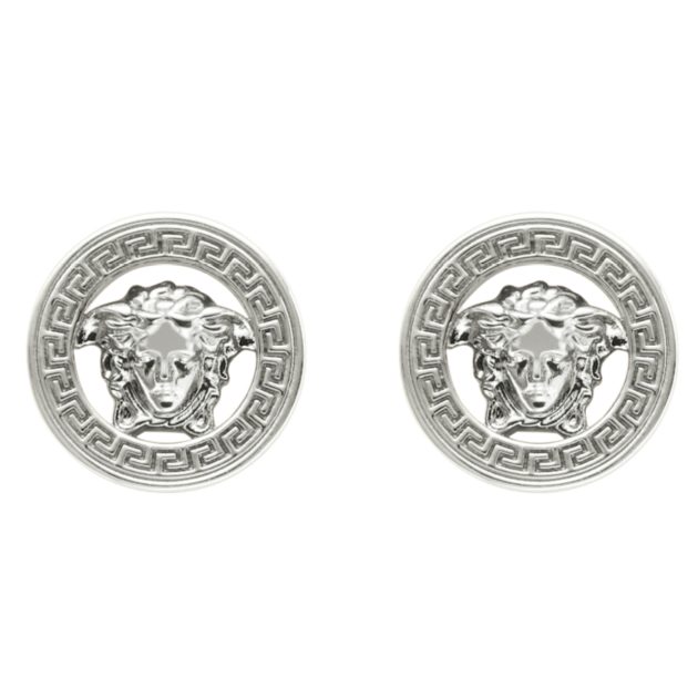 Versace silver round stud earrings with medusa