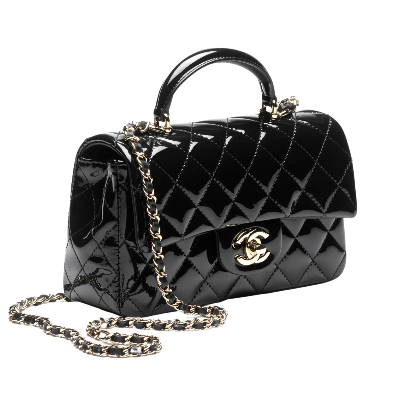 Chanel black top handle bag with silver chain strap