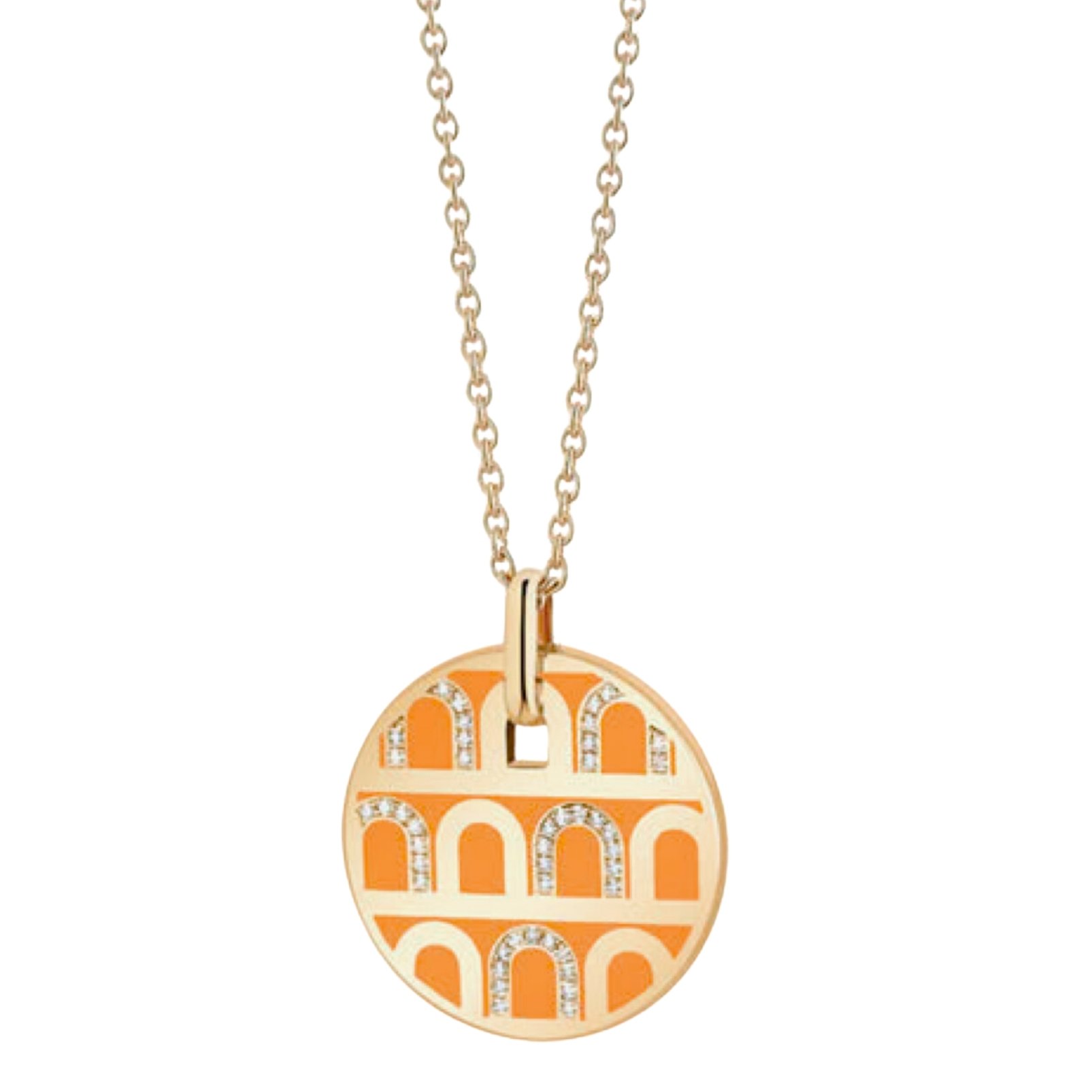 Davidor yellow gold and orange lacquered ceramic round necklace