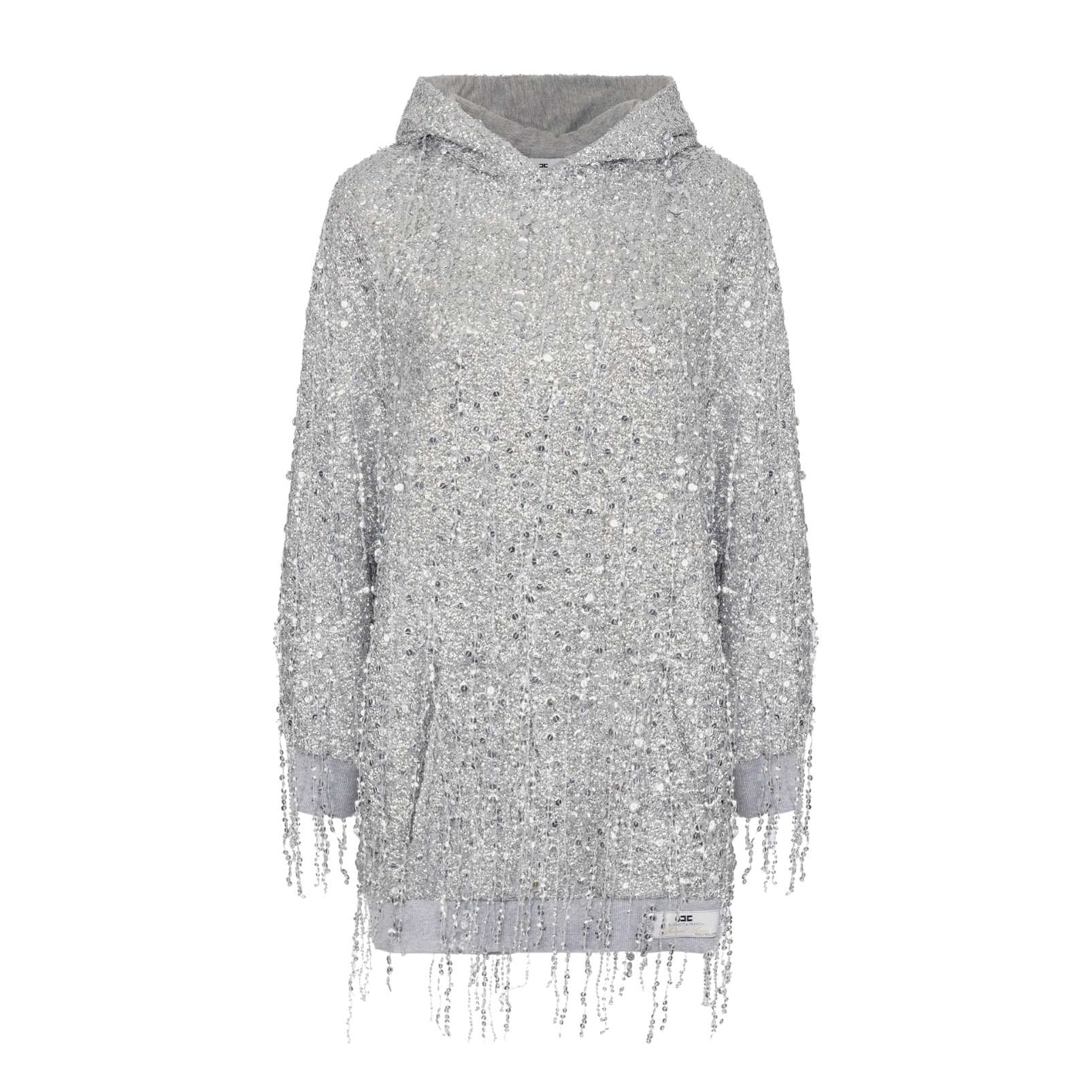 Elisabetta Franchi mini dress with hood and sequin fringes